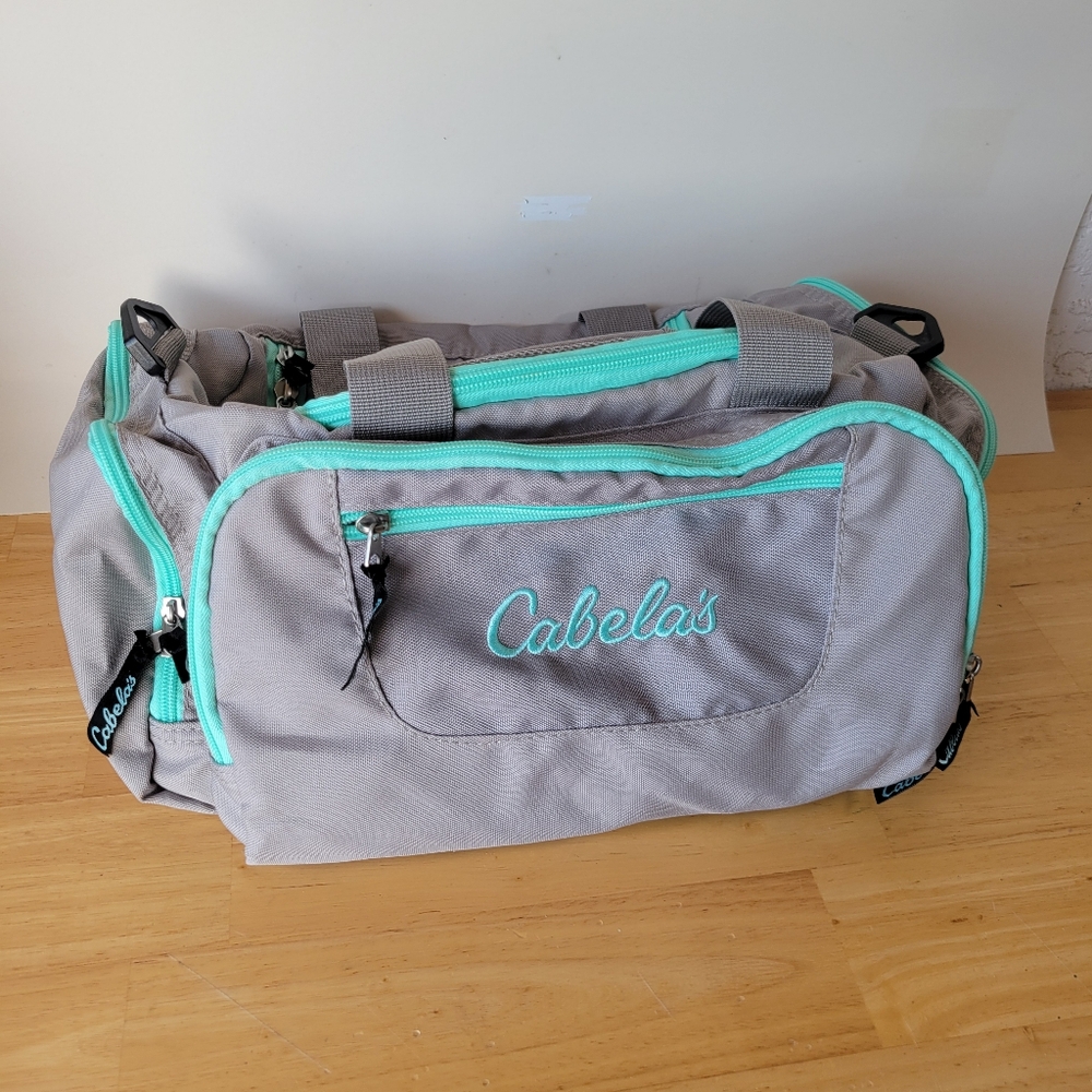 Cabela's Gray and Teal Duffle Bag 15 Inches NWOT Shoulder Strap